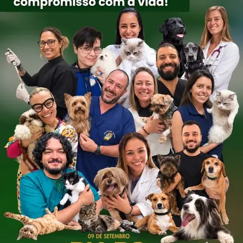 Post do Instagram da Cãopacabana: dia do médico-veterinário, com a equipe e os pacientes